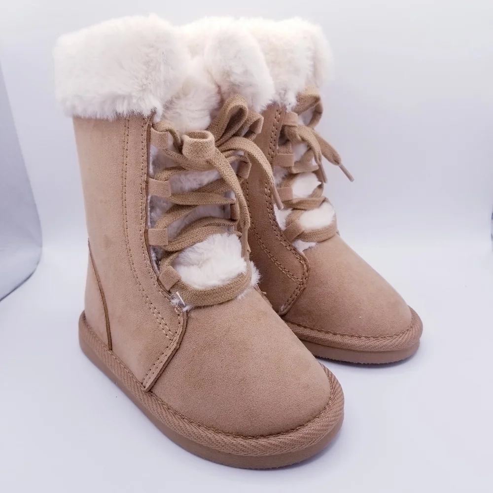 Old Navy #497370 Cozy-Lined Faux-Suede Lace-Up Tan Boots for Toddler size 10